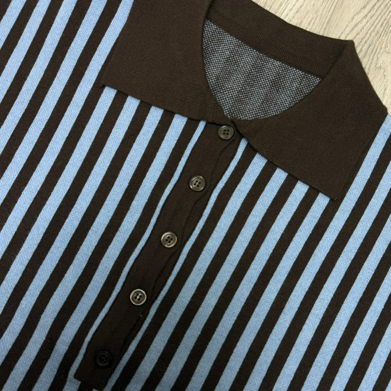 Sweater Polo Stripes - Celeste